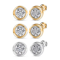 Set of 3 - Poke Free Luxuriant Lab Grown Diamond G-H SI Solitaire Stud Earrings in 18K Vermeil Yellow Gold and Rhodium Over Sterling Silver 1.50 ctw (Del. In 10-12 Days)