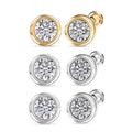 Set of 3 - Poke Free Luxuriant Lab Grown Diamond G-H SI Solitaire Stud Earrings in Rhodium and 18K Vermeil Yellow Gold Over Sterling Silver 1.50 ctw (Del. In 10-12 Days) - Sticky add to cart bar