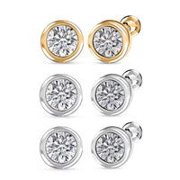 Set of 3 - Poke Free Luxuriant Lab Grown Diamond G-H SI Solitaire Stud Earrings in Rhodium and 18K Vermeil Yellow Gold Over Sterling Silver 1.50 ctw (Del. In 10-12 Days)