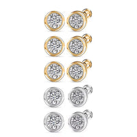 Set of 5 - Poke Free Luxuriant Lab Grown Diamond G-H SI Solitaire Stud Earrings in 18K Vermeil Yellow Gold and Rhodium Over Sterling Silver 2.50 ctw (Del. In 10-12 Days)