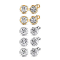 Set of 5 - Poke Free Luxuriant Lab Grown Diamond G-H SI Solitaire Stud Earrings in Rhodium and 18K Vermeil Yellow Gold Over Sterling Silver 2.50 ctw (Del. In 10-12 Days)