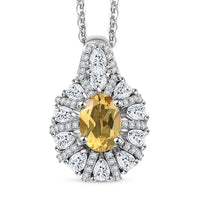 Premium Malgache Neon Apatite, White Zircon Pendant Necklace (20 Inches) in Rhodium Over Sterling Silver 2.00 ctw