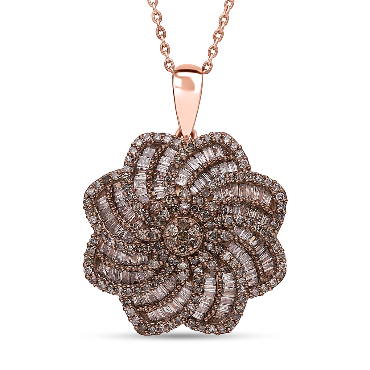 D'Joy Blue Diamond 1.50 ctw Floral Pendant Necklace in Rhodium Over Sterling Silver 20 Inches