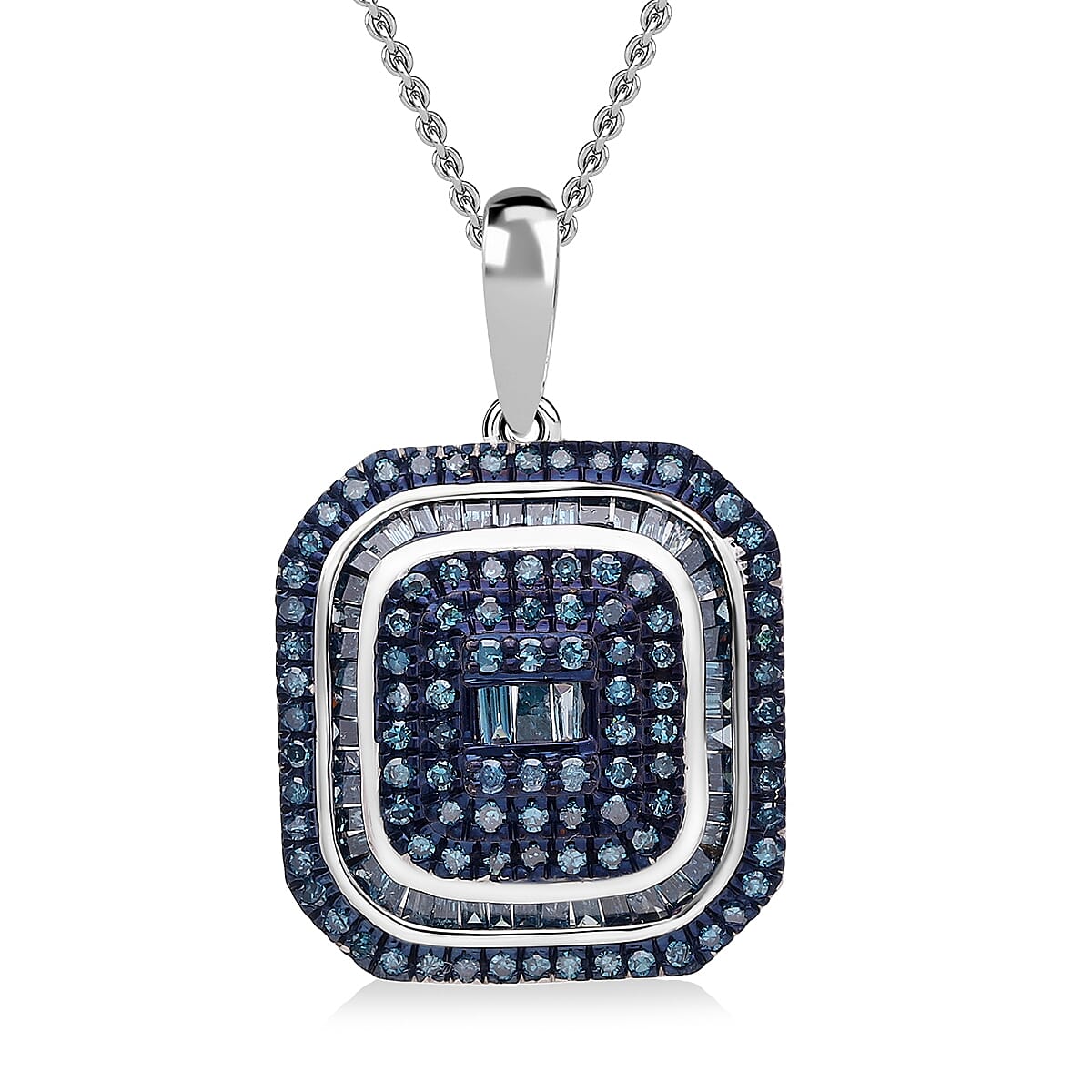 D'Joy Blue Diamond 1.00 ctw Pendant Necklace 20 Inches in Rhodium Over Sterling Silver