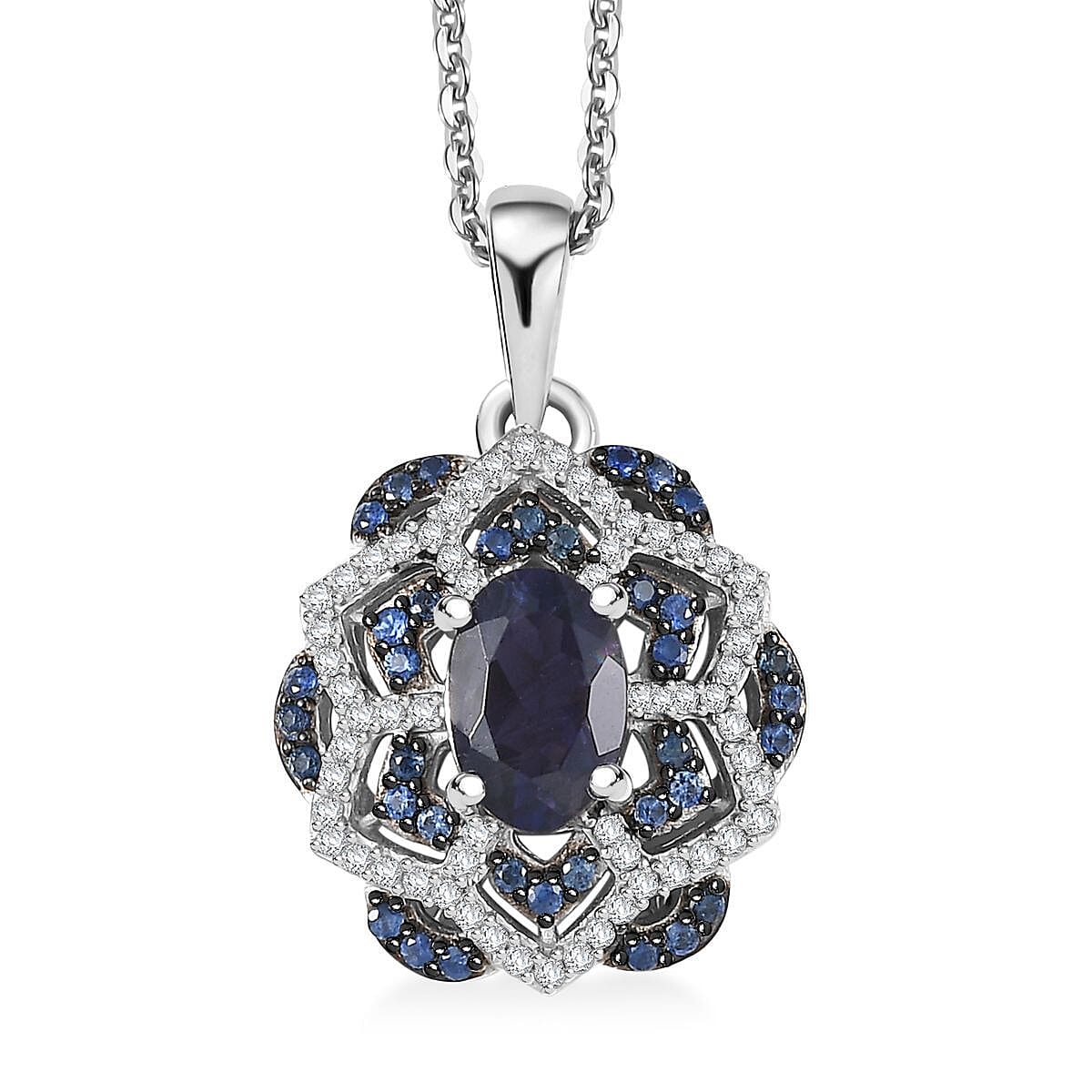 D'Joy Catalina Iolite and Multi Gemstone 1.15 ctw Celestial Queen Starblossom Pendant Necklace in Rhodium Over Sterling Silver 20 Inches
