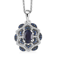 D'Joy Catalina Iolite and Multi Gemstone 1.15 ctw Celestial Queen Starblossom Pendant Necklace in Rhodium Over Sterling Silver 20 Inches