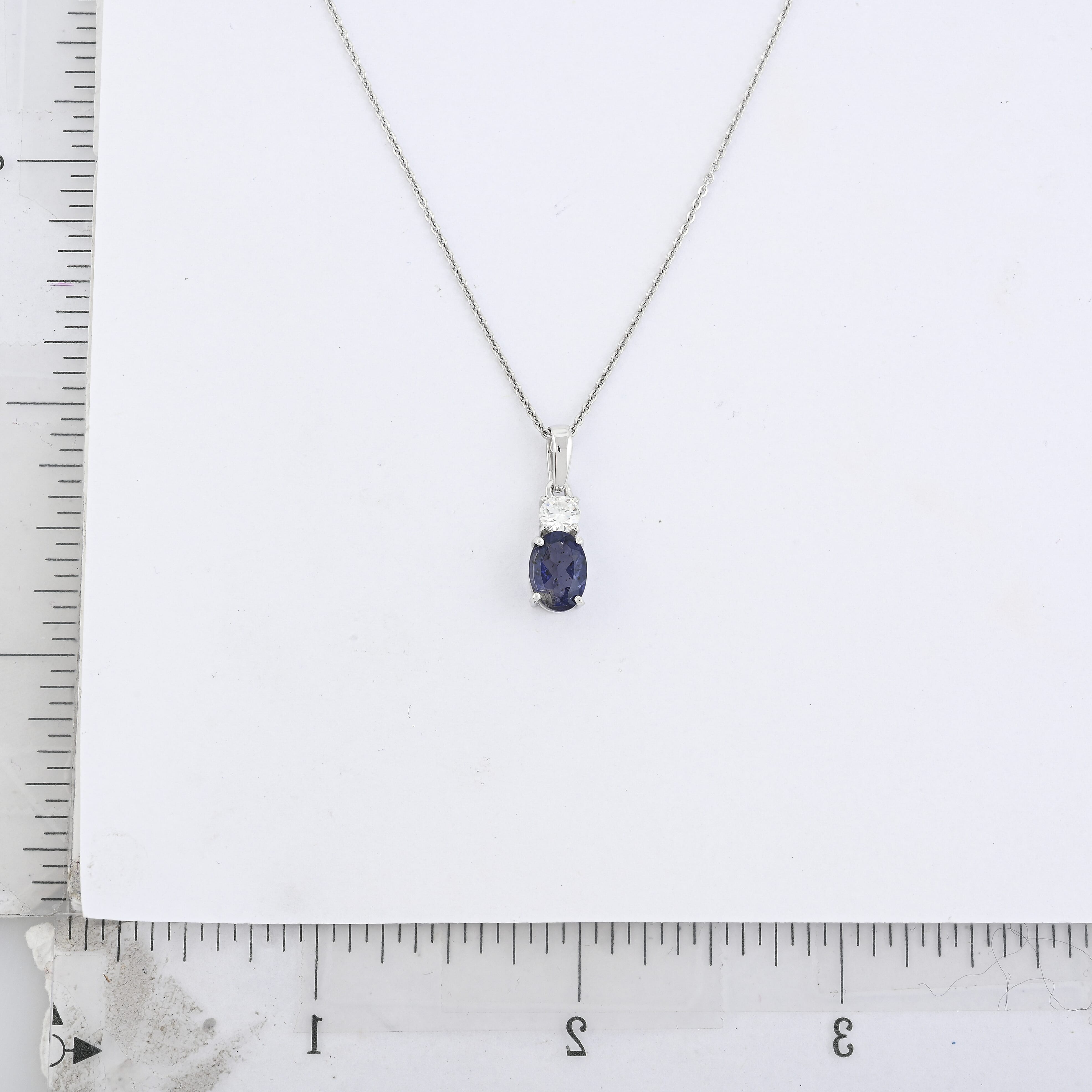 D'Joy Catalina Iolite and Moissanite 1.25 ctw Timeless Grace Pendant Necklace in Rhodium Over Sterling Silver 20 Inches