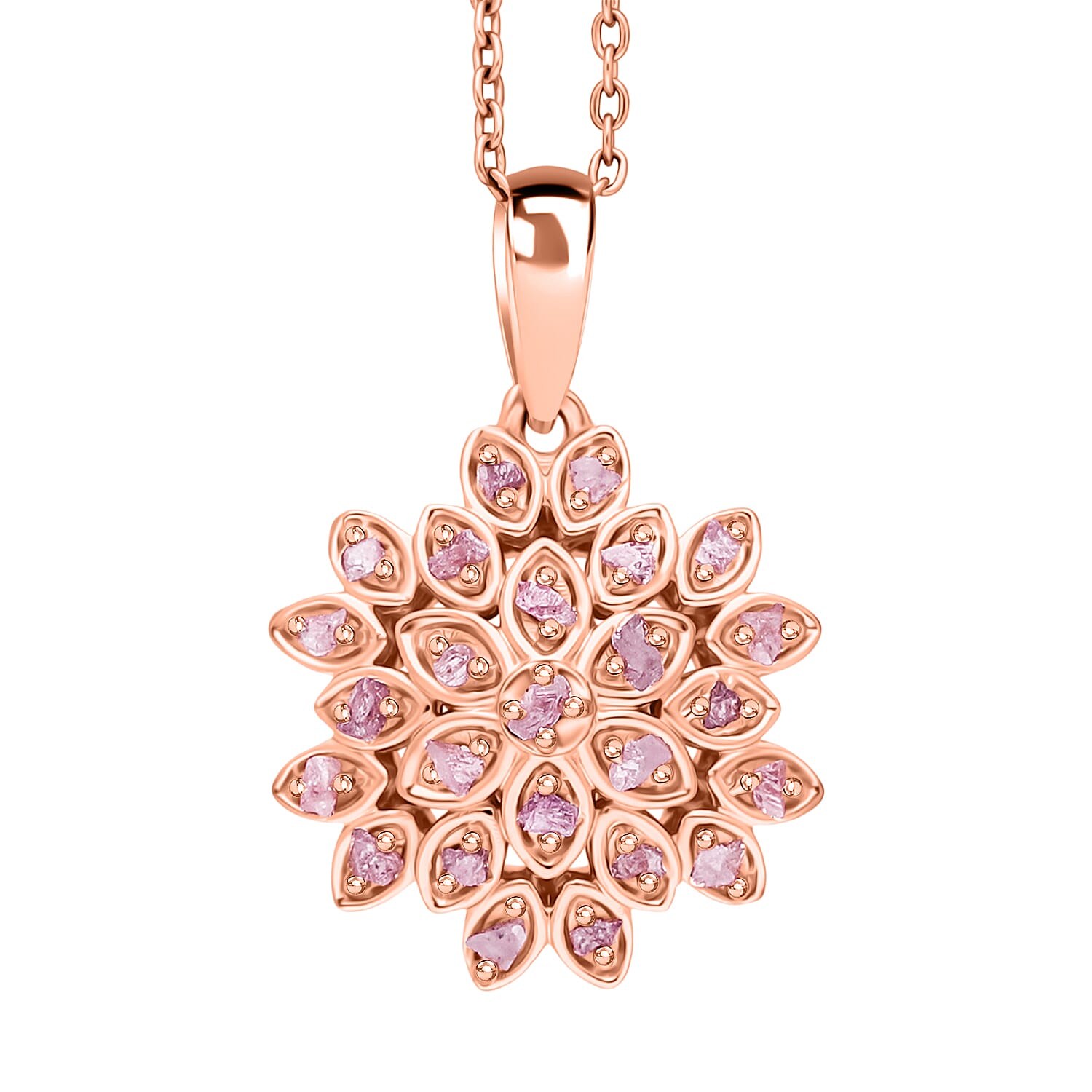 D'Joy Uncut Natural Pink Diamond 0.20 ctw Floral Pendant Necklace in 18K Vermeil Rose Gold Over Sterling Silver 20 Inches