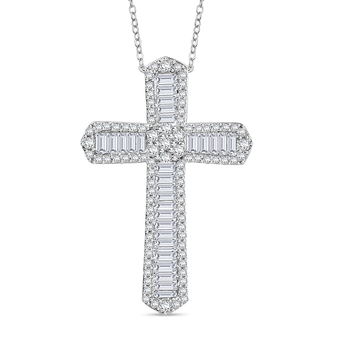 D'Joy Diamond Cross Pendant Necklace (20 Inches) in Rhodium Over Sterling Silver 1.00 ctw