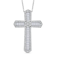 D'Joy Diamond Cross Pendant Necklace (20 Inches) in Rhodium Over Sterling Silver 1.00 ctw