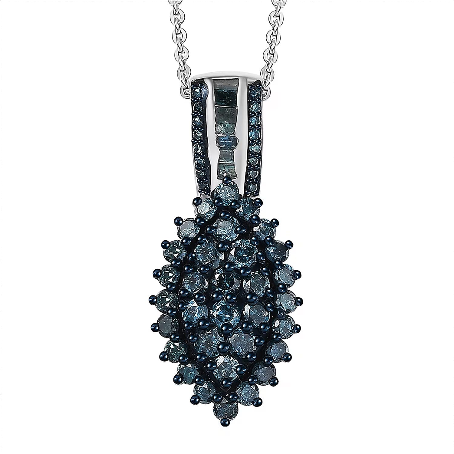 D'Joy Blue Diamond 1.00 ctw Starry Night Pendant Necklace 20 Inches in Rhodium Over Sterling Silver