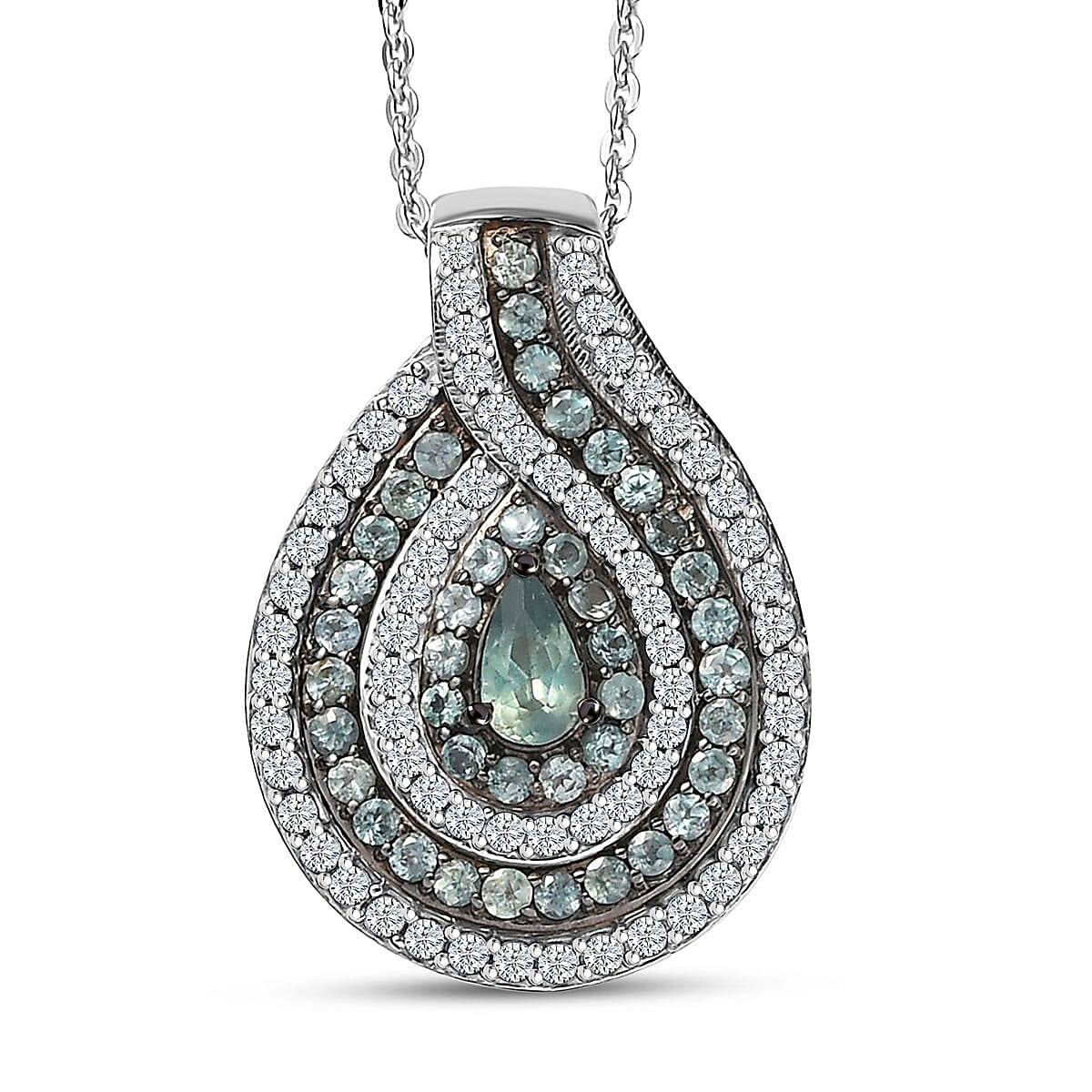 D'Joy Narsipatnam Alexandrite and White Zircon 1.50 ctw Wave of Illusion Pendant Necklace 20 Inches in Rhodium Over Sterling Silver