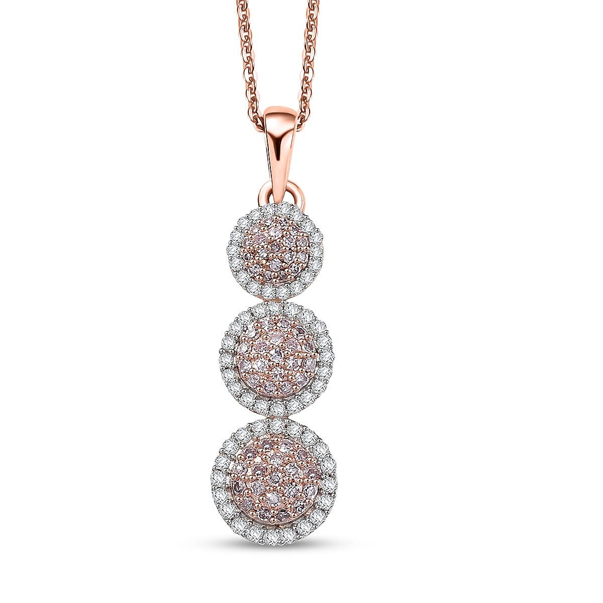 D'Joy Natural Pink and White Diamond 0.50 ctw Blooming Flower Pendant Necklace 20 Inches in 18K Vermeil Rose Gold Over Sterling Silver