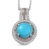 D'Joy Premium Sleeping Beauty Turquoise and Multi Gemstone 3.40 ctw Celestial Halo Pendant Necklace 20 Inches in Rhodium Over Sterling Silver