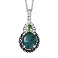 D'Joy Elysian Opal (Triplet) and Multi Gemstone 3.50 ctw Nebula Halo Pendant Necklace in Rhodium Over Sterling Silver 20 Inches - Sticky add to cart bar