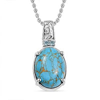 Mojave Blue Turquoise and Sky Blue Topaz 11.10 ctw Pendant Necklace (20 Inches) in Stainless Steel