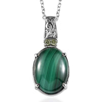 EverTrue African Malachite and Hebei Peridot 11.10 ctw Amethyst Pendant Necklace in Stainless Steel 20 Inches