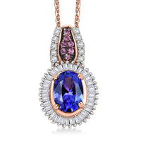 D'Joy Premium Tanzanite, Pink Spinel and Diamond 1.10 ctw Sunrise Pendant Necklace in 18K Vermeil Rose Gold Over Sterling Silver 20 Inches