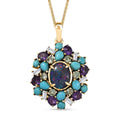 D'Joy Elysian Opal (Triplet) and Multi Gemstone 4.50 ctw Cosmic Bloom Pendant Necklace in 18K Vermeil Yellow Gold Over Sterling Silver 20 Inches - Sticky add to cart bar