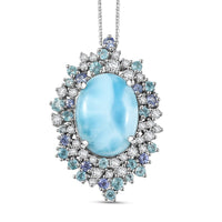 GP Capri Special Collection Premium Larimar and Multi Gemstone 13.35 ctw Pendant Necklace in Rhodium Over Sterling Silver 20 Inches