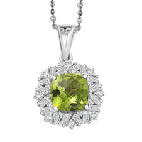 D'Joy Hebei Peridot and Moissanite 1.90 ctw Lime Blossom Pendant Necklace in Rhodium Over Sterling Silver 20 Inches