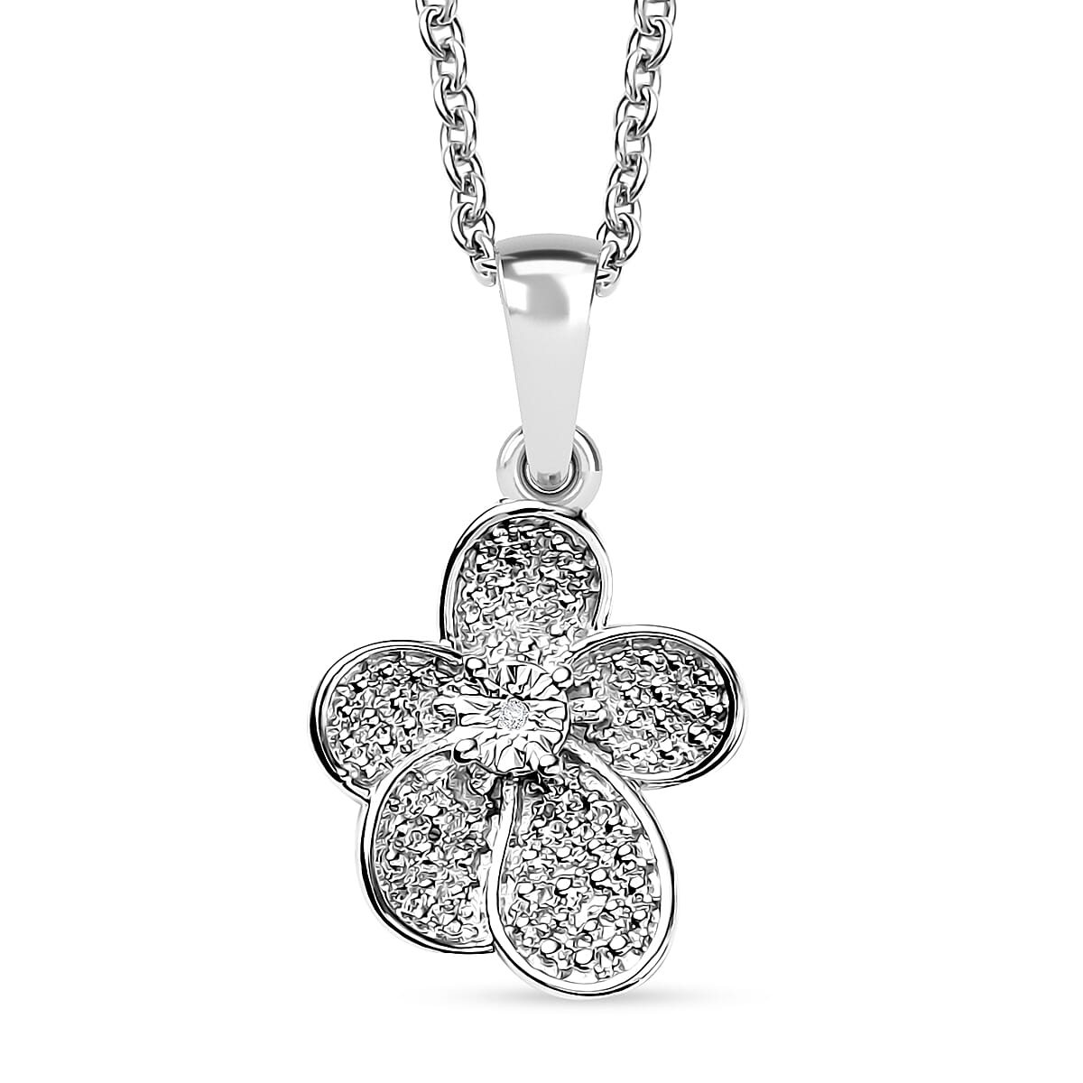EverTrue White Diamond Accent Petal Radiance Pendant in Platinum Bond with Stainless Steel Necklace (20 Inches)