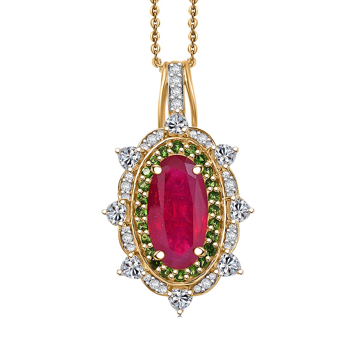 D’Joy Niassa Ruby (FF), Multi Gemstone Pendant Necklace (20 Inches) in 18K Vermeil YG Over Sterling Silver 6.50 ctw