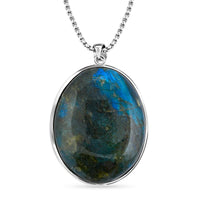 Karis Labradorite 200.00 ctw Pendant in Platinum Bond with Stainless Steel Necklace 20 Inches
