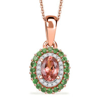 D'Joy Premium Blush Tourmaline and Multi Gemstone 1.00 ctw Floral Glint Pendant Necklace in 18K Vermeil Rose Gold Over Sterling Silver 20 Inches