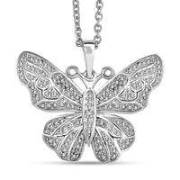EverTrue Diamond Accent Butterfly Pendant in Platinum Bond with Stainless Steel Necklace 20 Inches