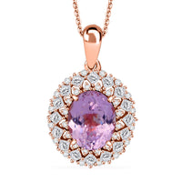 D'Joy Premium Martha Rocha Kunzite and Moissanite 5.90 ctw Pendant Necklace in 18K Vermeil Rose Gold Over Sterling Silver 20 Inches