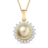 D'Joy South Sea Golden Pearl and Moissanite 0.55 ctw Sunburst Pendant Necklace in 18K Vermeil Yellow Gold Over Sterling Silver 20 Inches