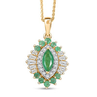 D'Joy AAA Kagem Zambian Emerald and Zambian Emerald 1.30 ctw Pendant Necklace in 18K Vermeil YG Over Sterling Silver 20 Inches