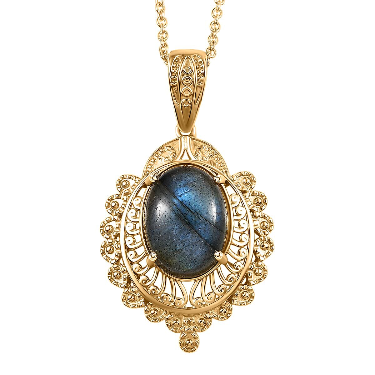 EverTrue Malagasy Labradorite 10.25 ctw Pendant in 18K YG Plated with Stainless Steel Necklace 20 Inches