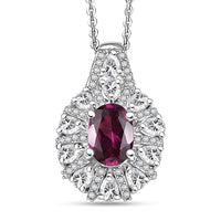Premium Malgache Neon Apatite, White Zircon Pendant Necklace (20 Inches) in Rhodium Over Sterling Silver 2.00 ctw