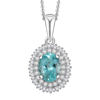 D'Joy Lagoon Apatite, Diamond 1.55 ctw Arctic Bloom Pendant Necklace 20 Inches in Rhodium Over Sterling Silver