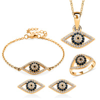 Multi Color Austrian Crystal Evil Eye Earrings, Ring (Size 6.0), Bracelet (7.5-9.5In) and Pendant Necklace (20-22Inches) in ION Plated YG Stainless Steel