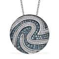 Luxuriant Lab Grown Blue Diamond (IR) SI and Lab Grown Diamond SI 1.00 ctw Sea Wave Pendant Necklace in Rhodium Over Sterling Silver 20 Inches - Sticky add to cart bar