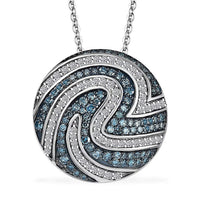 Luxuriant Lab Grown Blue Diamond (IR) SI and Lab Grown Diamond SI 1.00 ctw Sea Wave Pendant Necklace in Rhodium Over Sterling Silver 20 Inches