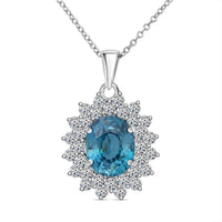 AAA  Cambodian Perito Moreno Blue Zircon and G-H SI Luxuriant Lab Grown Diamond 5.50 ctw Sea Radiance Pendant Necklace in 10K White Gold 18 Inches