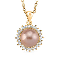 Purple Pearl and Simulated Diamond Pendant Necklace in 14K YG Over Copper 20 Inches
