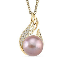 Purple Edison Pearl, Simulated Diamond Pendant in 18K YG Plated with 14K YG Over Copper Necklace (20 Inches) 0.50 ctw