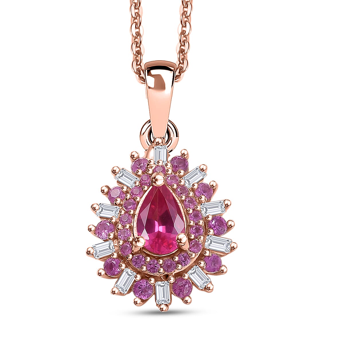 D'Joy Premium Mahenge Spinel and Multi Gemstone 0.90 ctw Blazing Bloom Pendant Necklace 20 Inches in 18K Vermeil Rose Gold Over Sterling Silver