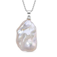 White Baroque Pearl Pendant 28.00 ctw Necklace in Rhodium Over Sterling Silver 20 Inches