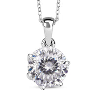 D'Joy Portuguese Cut 161 Facets Moissanite 2.15 ctw Solitaire Pendant Necklace in Rhodium Over Sterling Silver 20 Inches