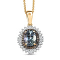 Luxoro AAA Peacock Tanzanite, Natural Champagne and White Diamond I2 2.10 ctw Sunburst Pendant Necklace in 10K Yellow Gold 20 Inches - Sticky add to cart bar
