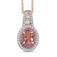 Luxoro AAA Blush Tourmaline, Pink Sapphire and I2 Diamond 1.25 ctw Blush Majesty Pendant Necklace 20 Inches in 10K Rose Gold