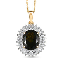 D'Joy Bohemian Moldavite and Moissanite 5.15 ctw Blooming Flower Pendant Necklace 20 Inches in 18K Vermeil Yellow Gold Over Sterling Silver