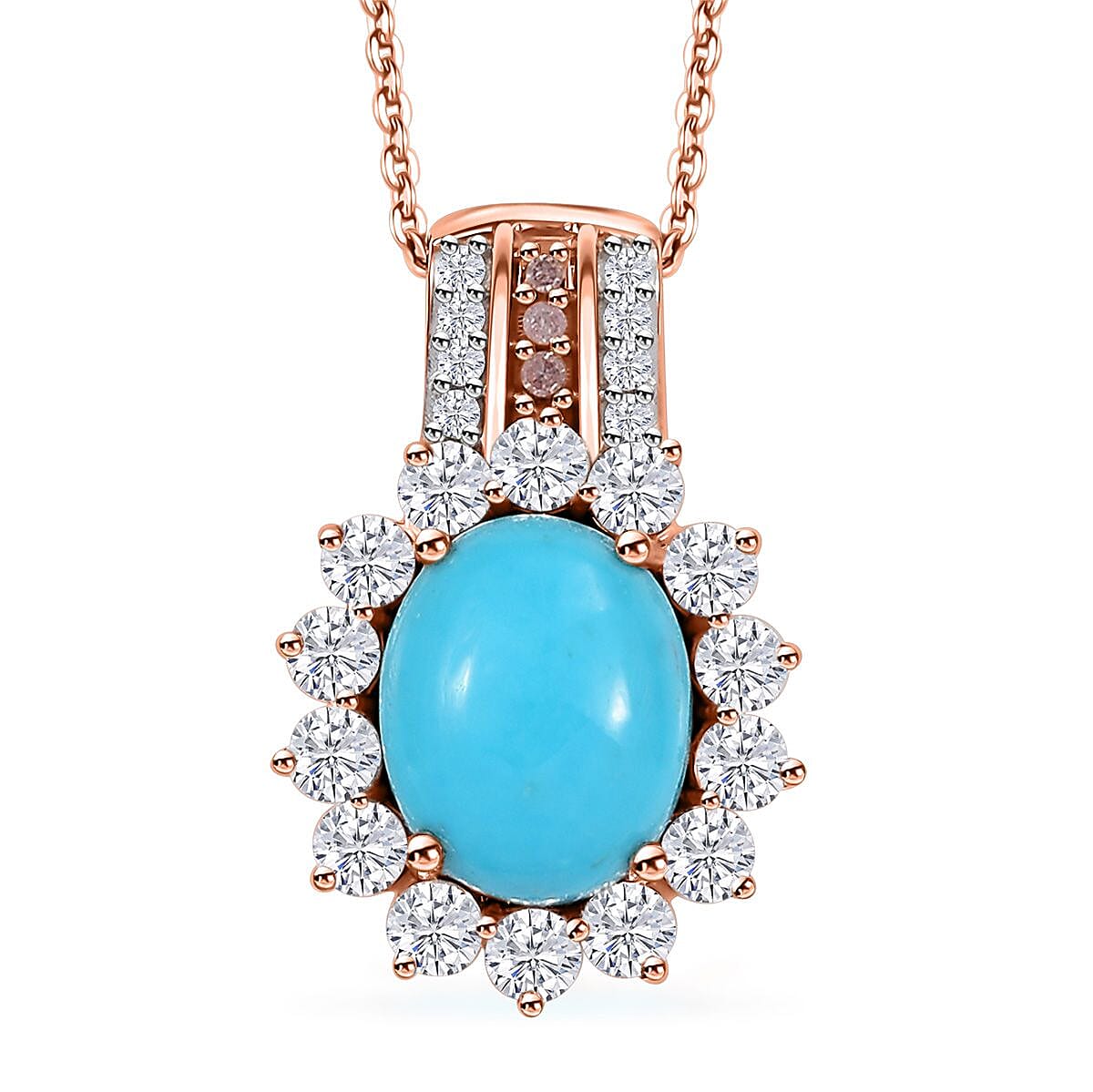 D'Joy Sleeping Beauty Turquoise and  Moissanite 3.60 ctw Starburst Pendant Necklace 20 Inches in 18K Vermeil Rose Gold Over Sterling Silver