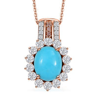 D'Joy Sleeping Beauty Turquoise and  Moissanite 3.60 ctw Starburst Pendant Necklace 20 Inches in 18K Vermeil Rose Gold Over Sterling Silver